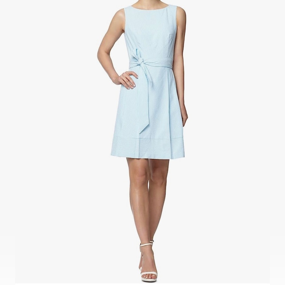 Anne Klein Seersucker Fit and Flare Dress